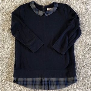 LOFT navy sweatshirt plaid collar & shirt tail - S